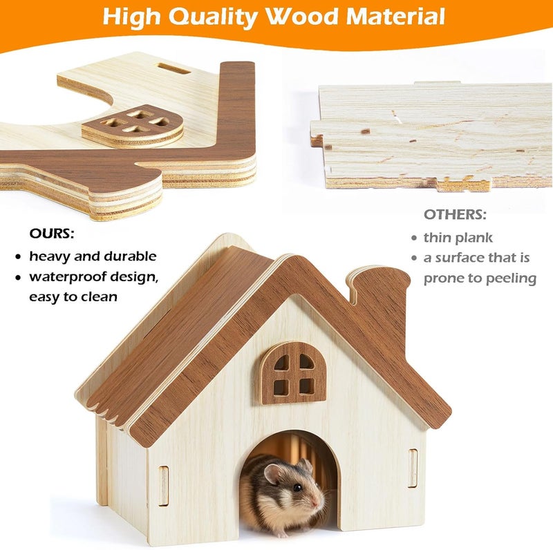 Jevnd Wooden Hamster Platform and Dwarf Hamster House, Hamster Cage Platform With Climbing Ladder, Cute Syrian Hamster Hideout, Hamster Cage Accessories Platform for Putting Food Bowl, Hamster Gerbil Castle - Image 3